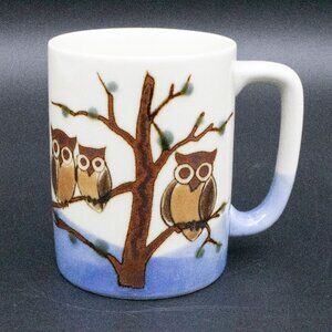 Rare Vintage Otagiri Style Owls Owl Family in Tree Stoneware Ceramic Coffee Mug